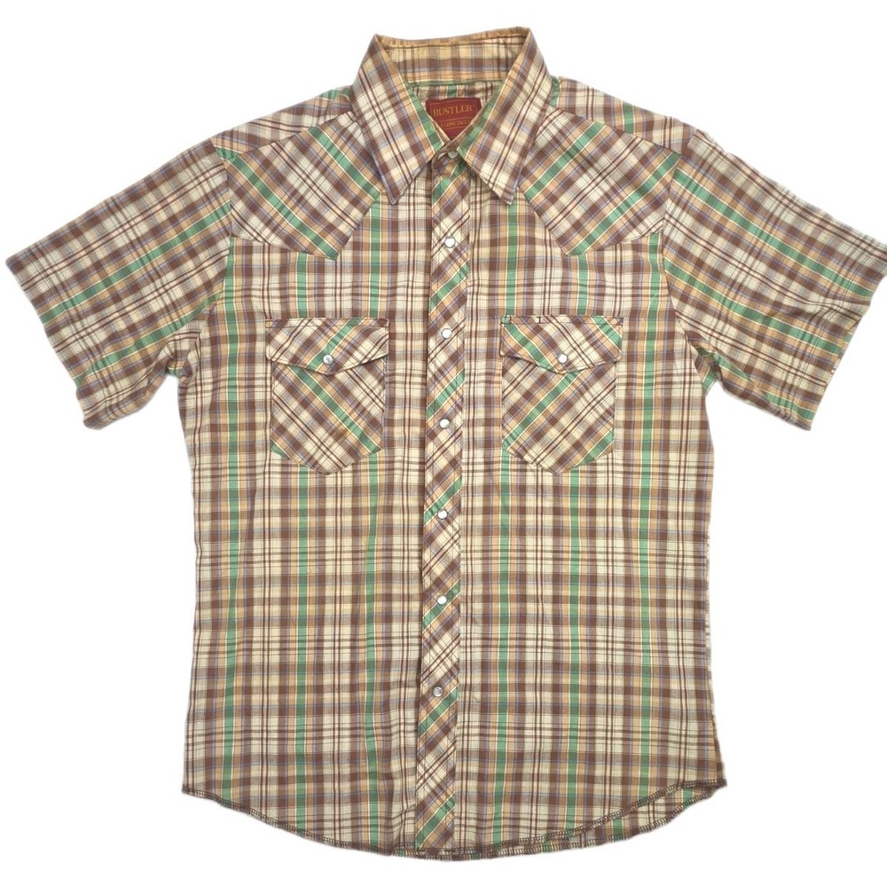 Vintage Rustler Pearl Snap Shirt Mens X-Long Tail Cowboy Rockabilly Rodeo Medium